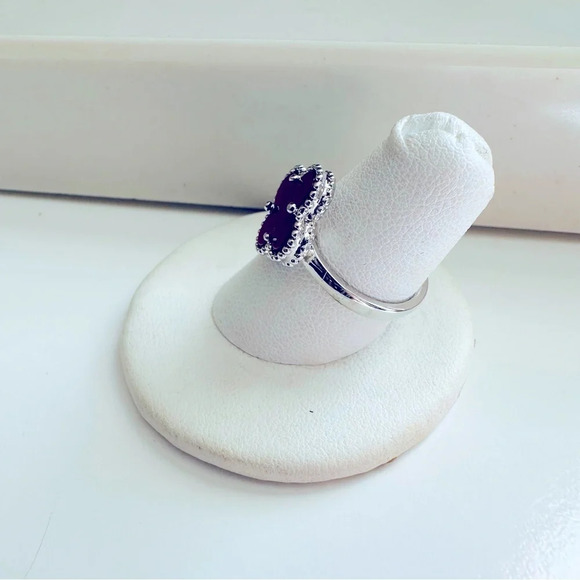 Sterling Silver Four Leaf Clover Carnelian Adjustable Ring - Picture 4 of 6